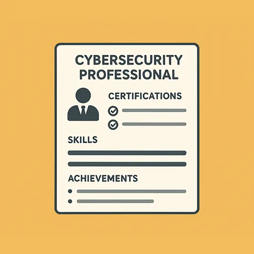 Cybersecurity professional resume template showing certifications, skills, and achievements.